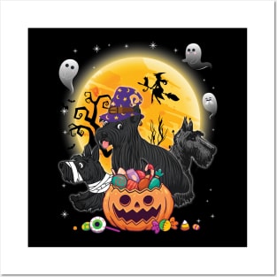 Scottish Terrier Dog Mummy Witch Moon Ghosts Happy Halloween Thanksgiving Merry Christmas Day Posters and Art